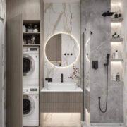 Contemporary Bathroom with Hidden Laundry