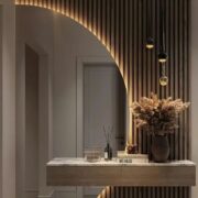 Modern Slatted Wall Console with LED Accent Lighting