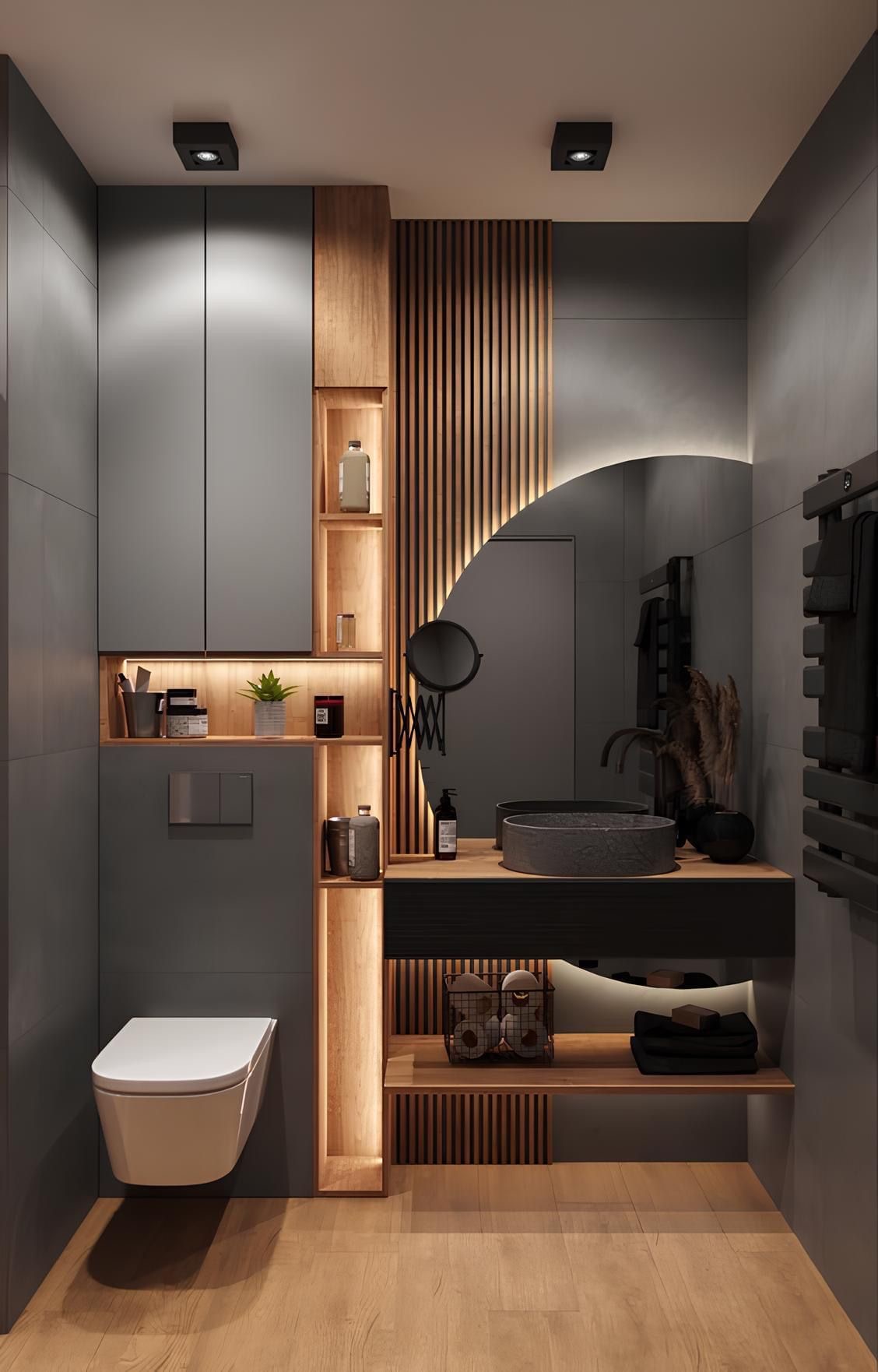 Contemporary Bathroom with Warm Wood Accents