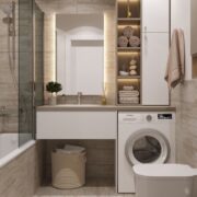 Compact Bathroom with Built-In Laundry and Storage